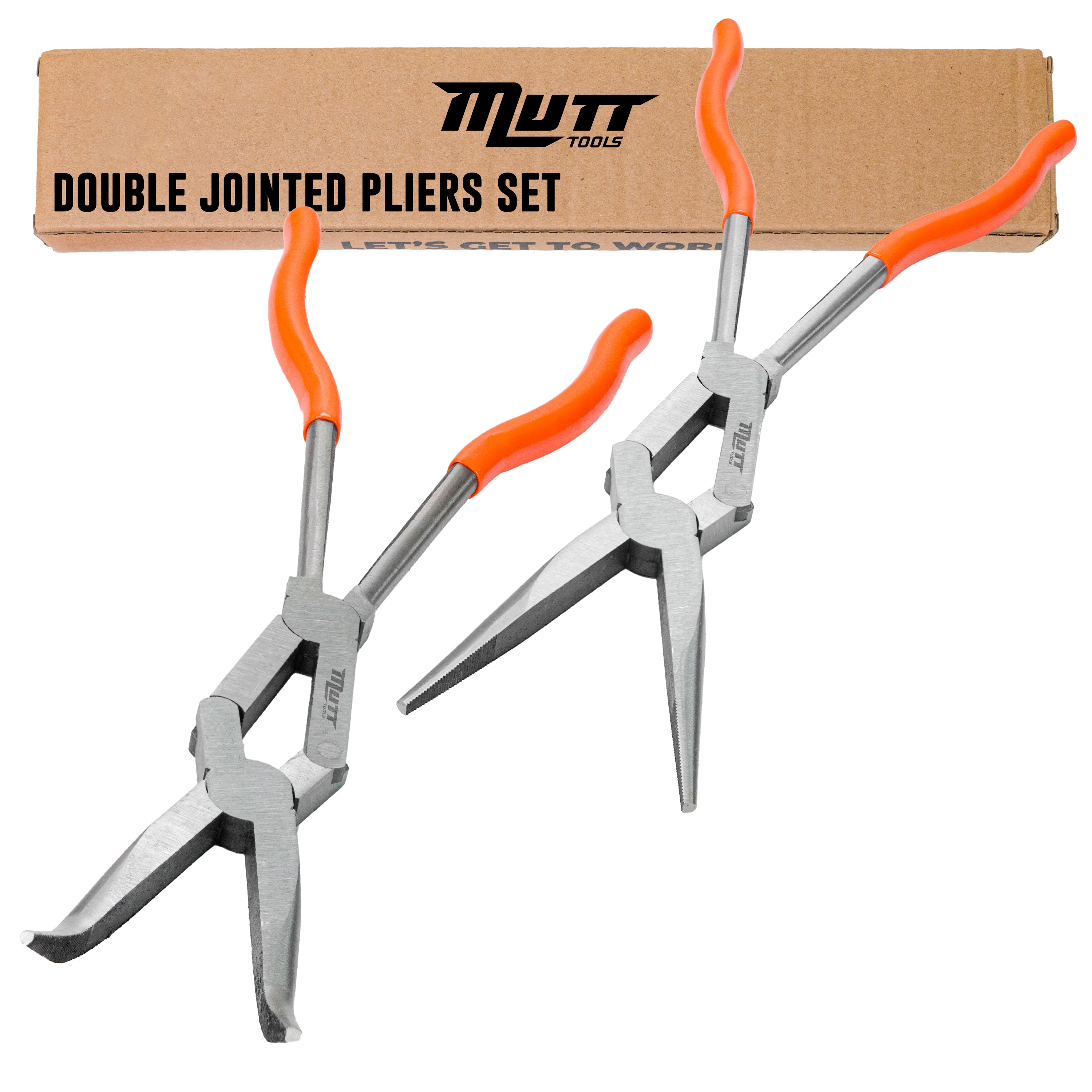 2pc Double Jointed Pliers Set – 13" Long Needle Nose Pliers and 45 Degree Bent Nose Pliers