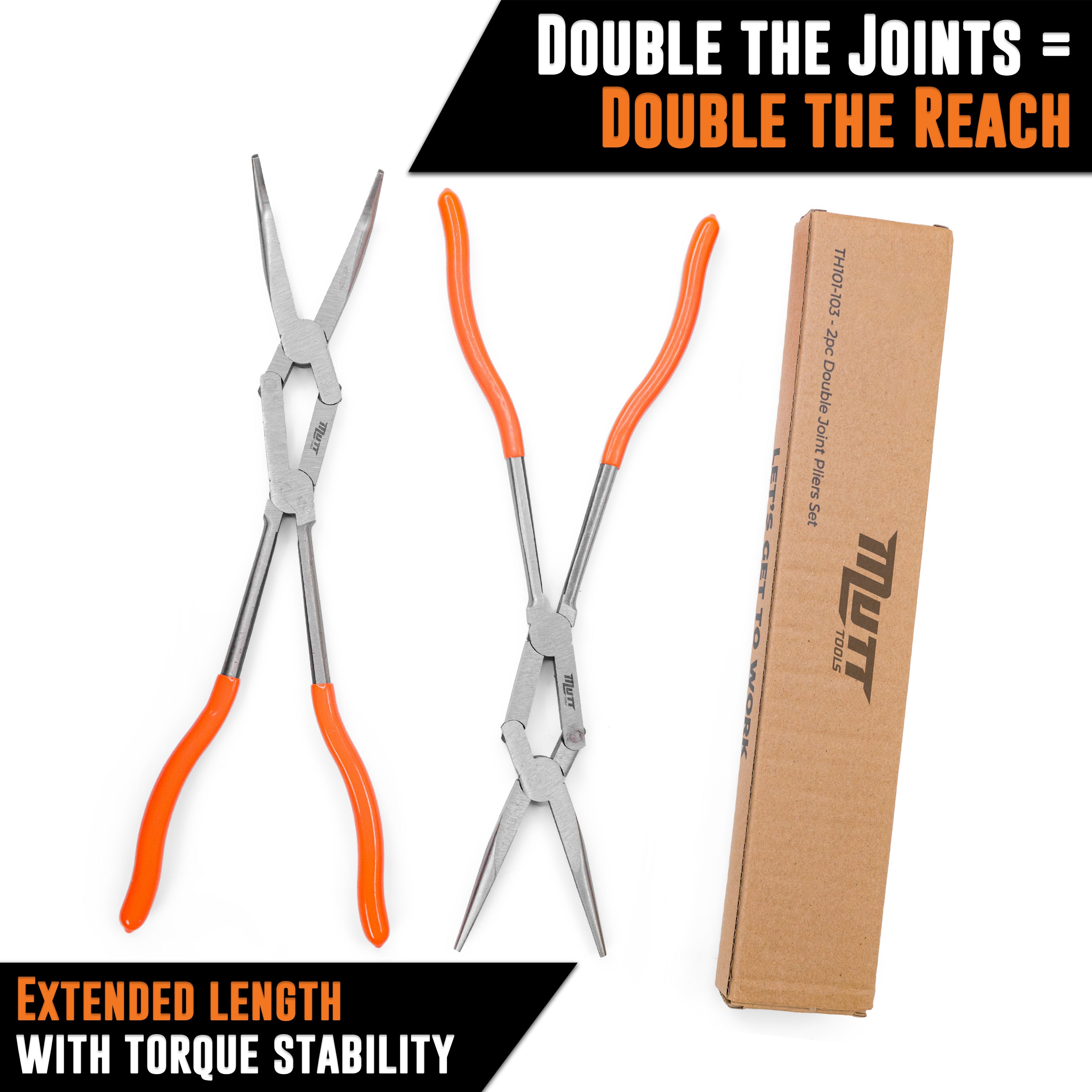 2pc Double Jointed Pliers Set – 13" Long Needle Nose Pliers and 45 Degree Bent Nose Pliers