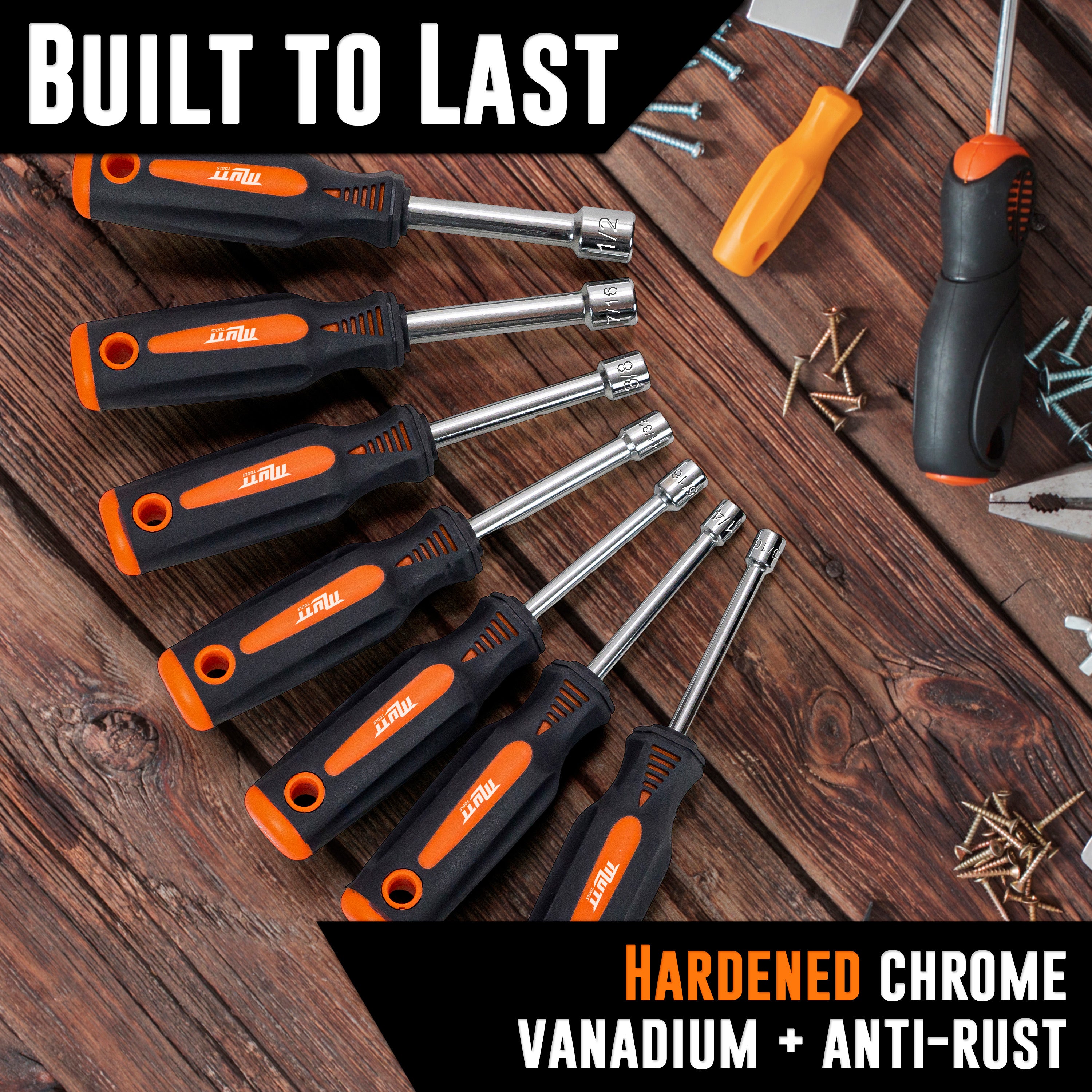 7pc SAE Nut Driver Set – Hollow Shaft Nut Driver Set with Comfort Grip – Hex Nut Driver Set