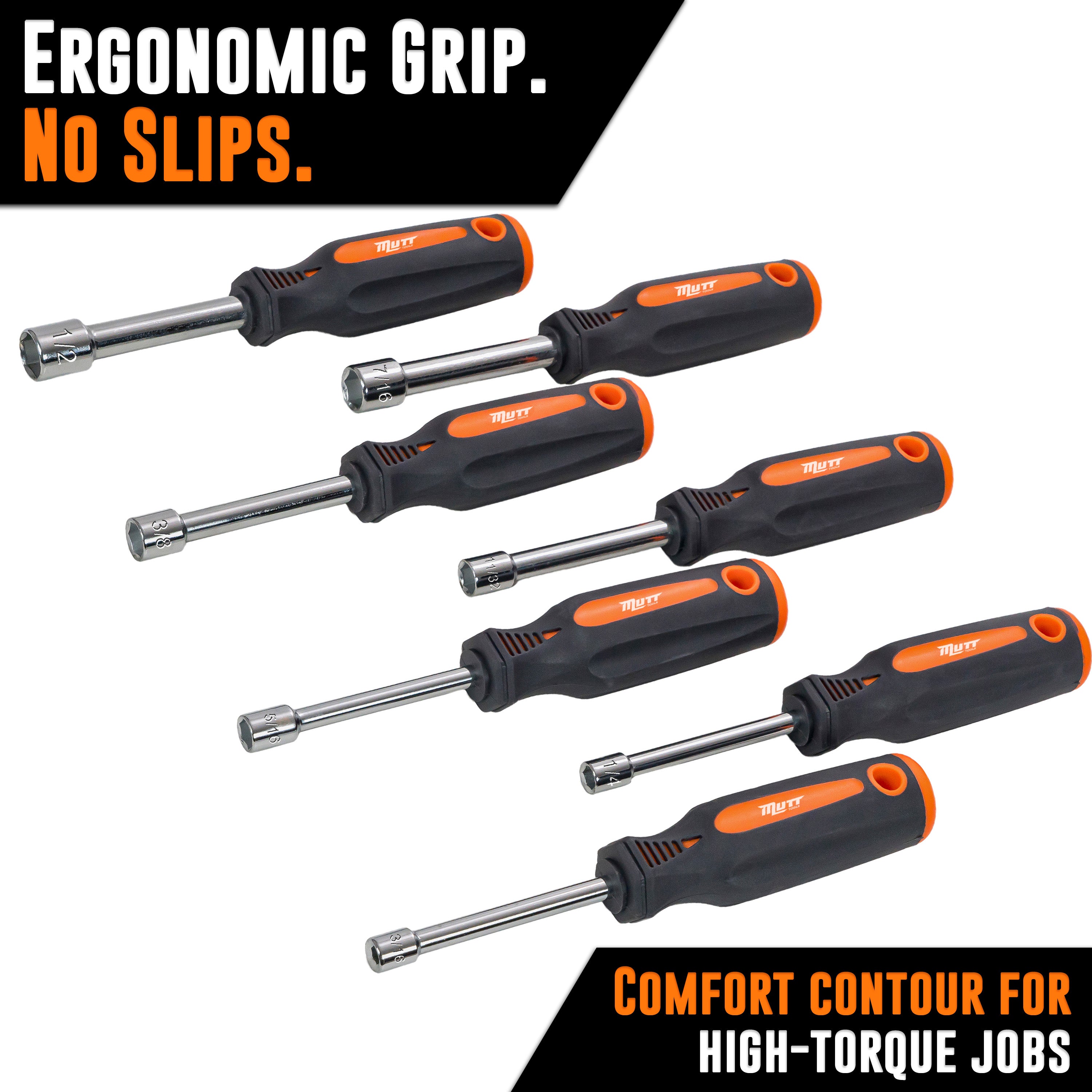 7pc SAE Nut Driver Set – Hollow Shaft Nut Driver Set with Comfort Grip – Hex Nut Driver Set