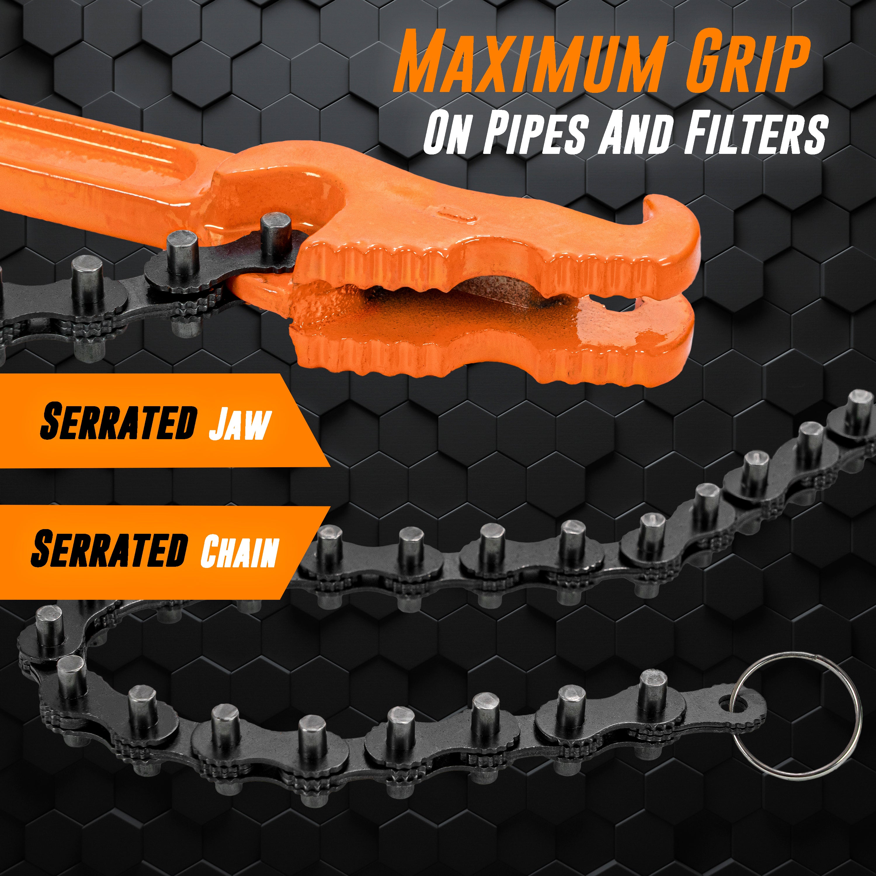 Chain Wrench Heavy Duty – Fits 1-1/2” to 6” Pipes and Filters – Chain Pipe Wrench and Chain Oil Filter Wrench
