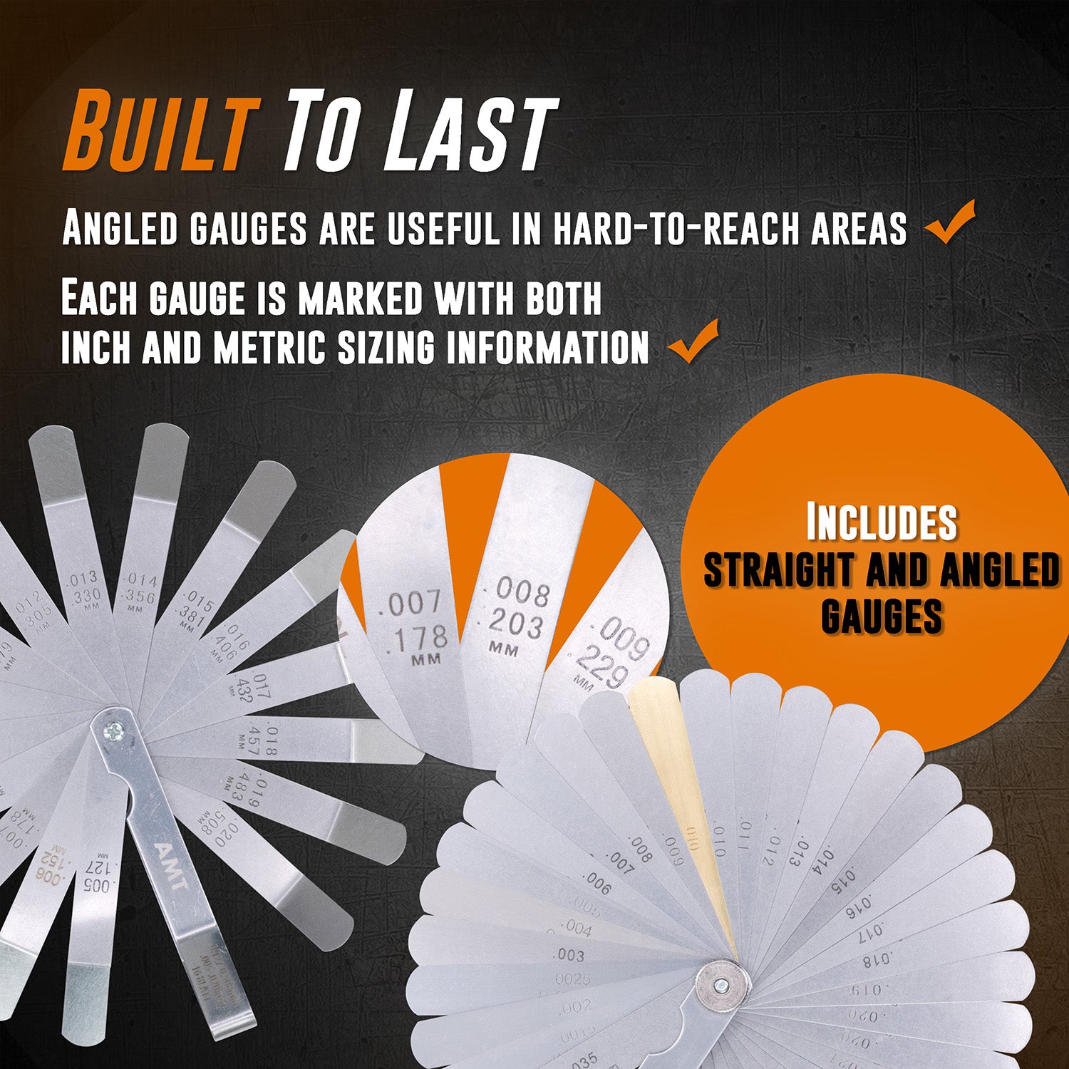 2pc Straight and Angled Feeler Gauge Set – Includes Inch and Metric Feeler Gauges