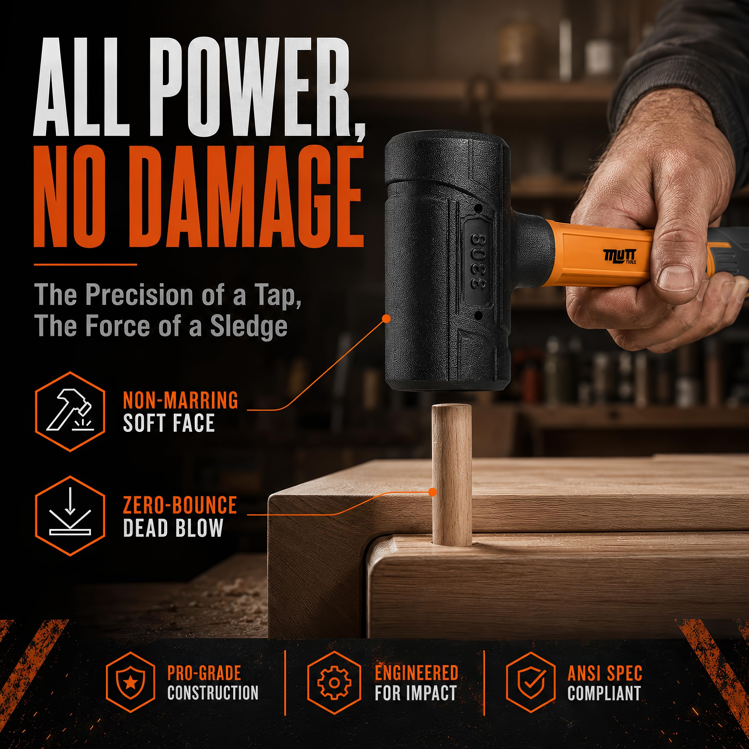 Mutt Tools Soft Face Dead Blow Hammer - Deadblow Mallet Soft Face