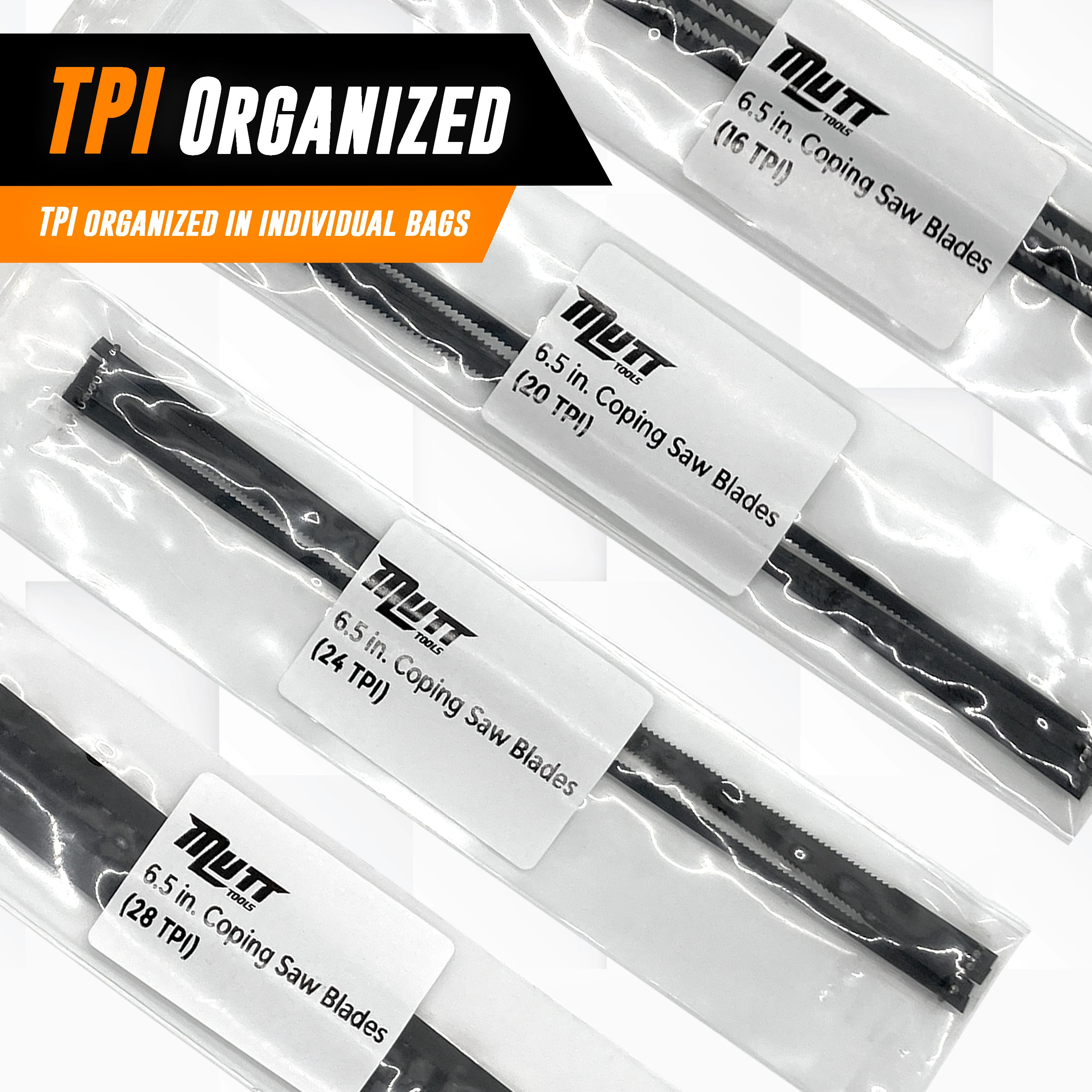 Premium 6-1/2 inch Coping Saw Blades for Woodworking - 16 Carbon Steel Replacement Blades - 4 Pack Set - Precision Cutting for DIY Projects