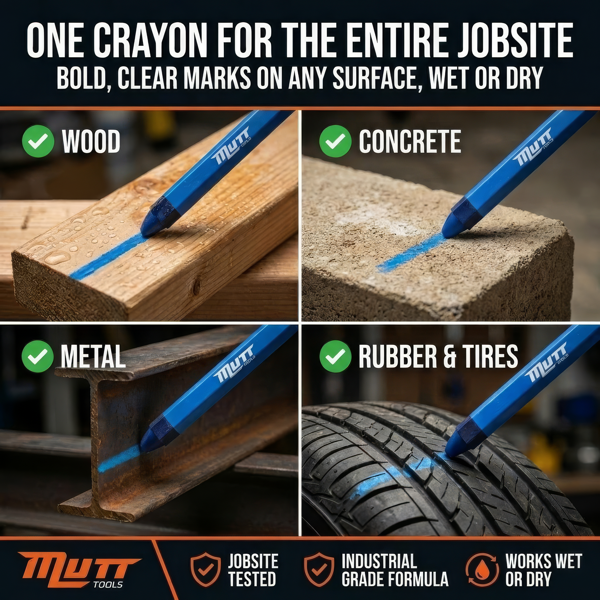 Lumber Crayons 12 Pack - Wood Marking Crayons for Construction, Tire Marking, Metal, Concrete