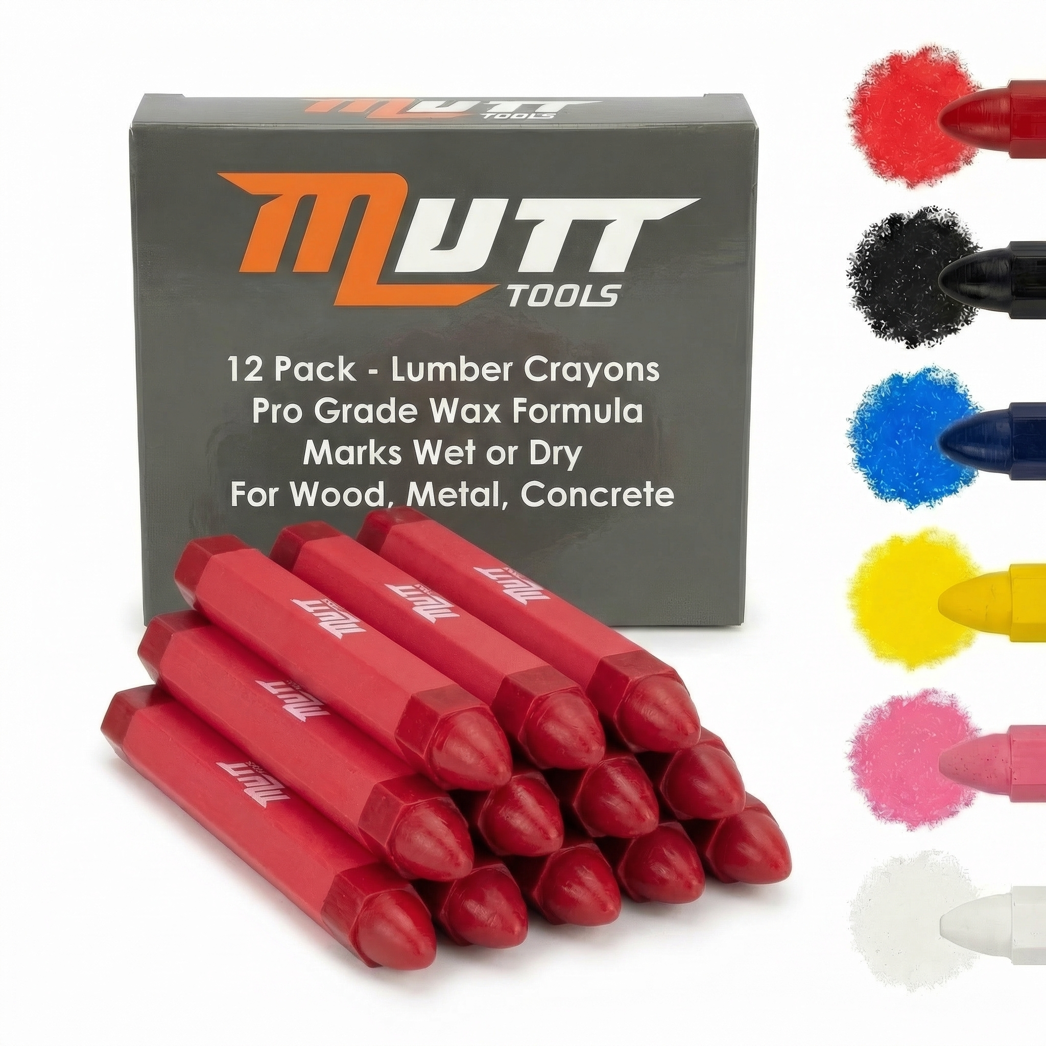 Lumber Crayons 12 Pack - Wood Marking Crayons for Construction, Tire Marking, Metal, Concrete