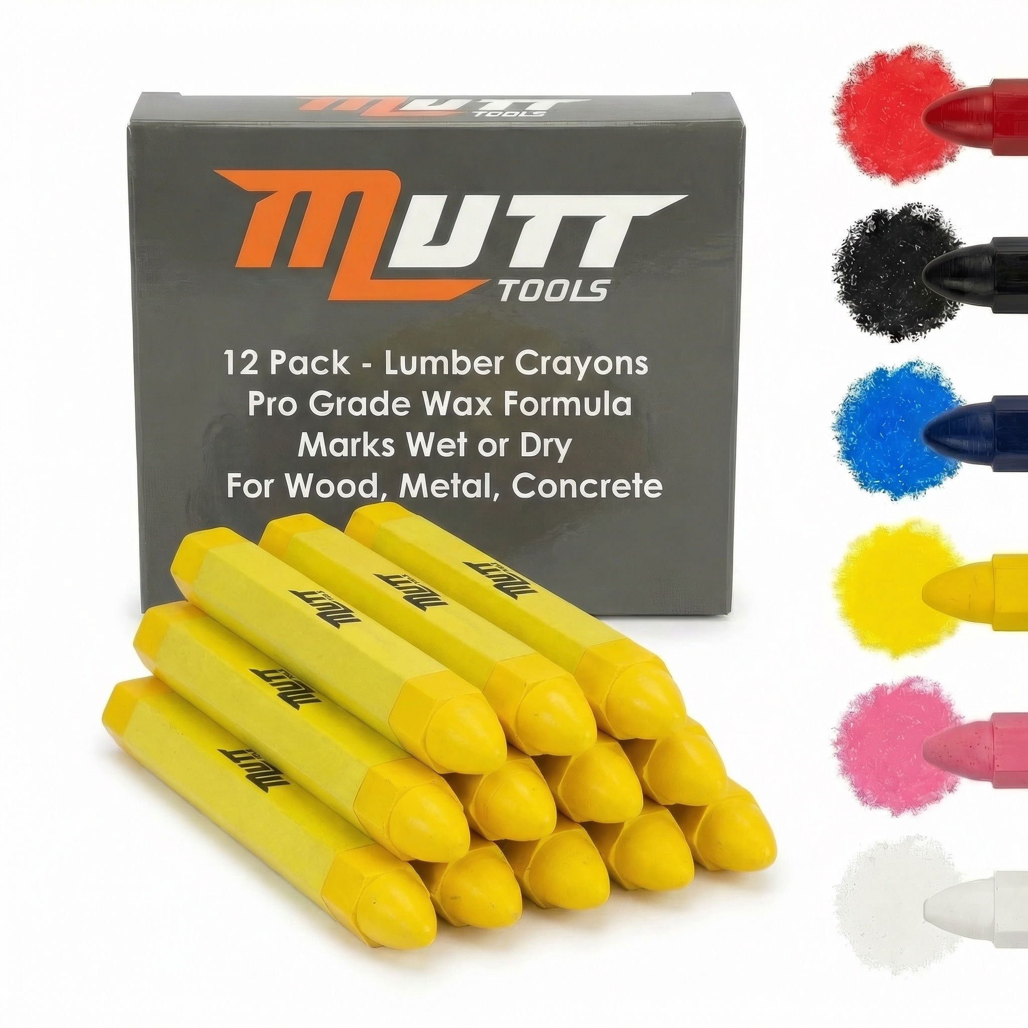 Lumber Crayons 12 Pack - Wood Marking Crayons for Construction, Tire Marking, Metal, Concrete