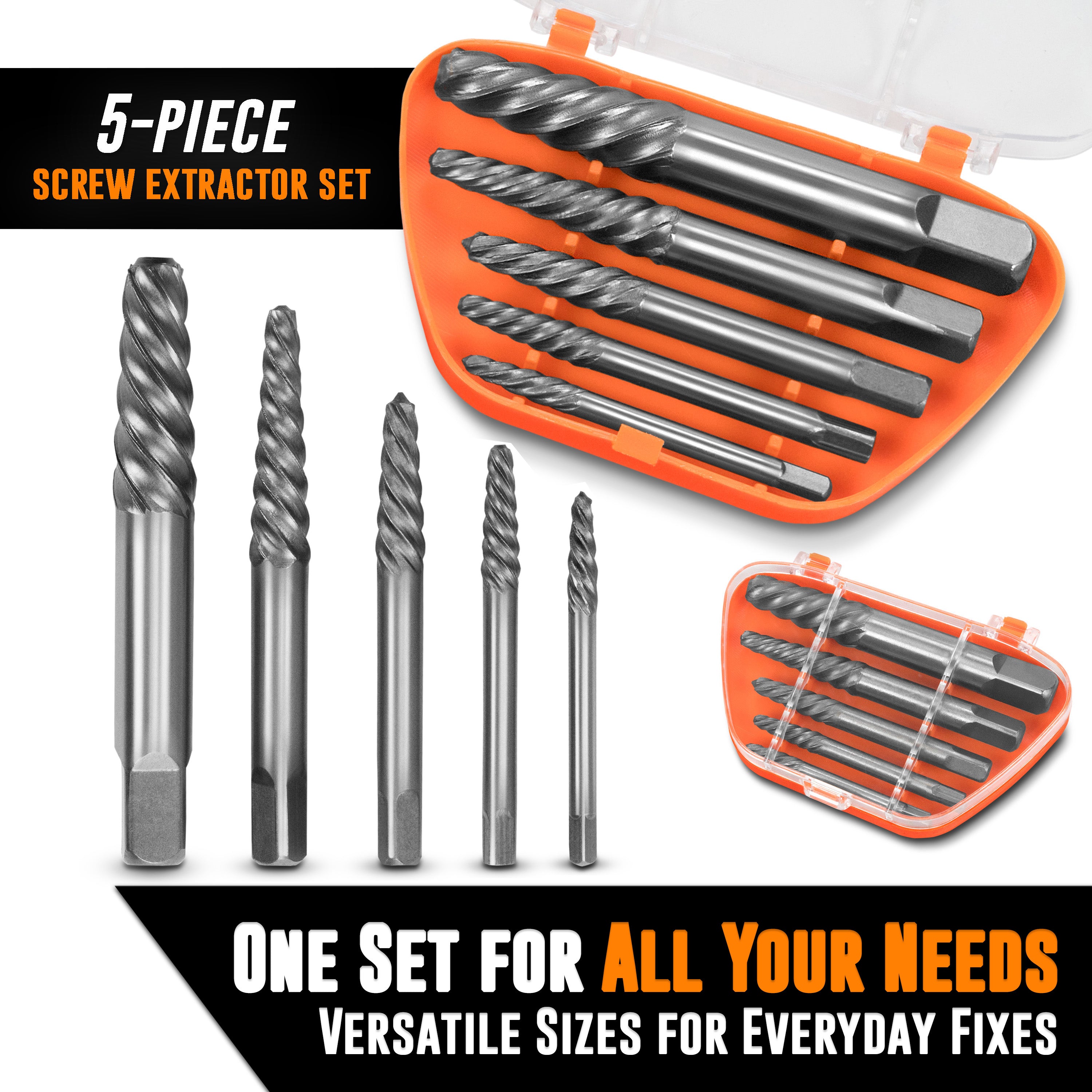 5pc Spiral Screw Extractor Set – Cr-Mo Bolt Extractor Kit