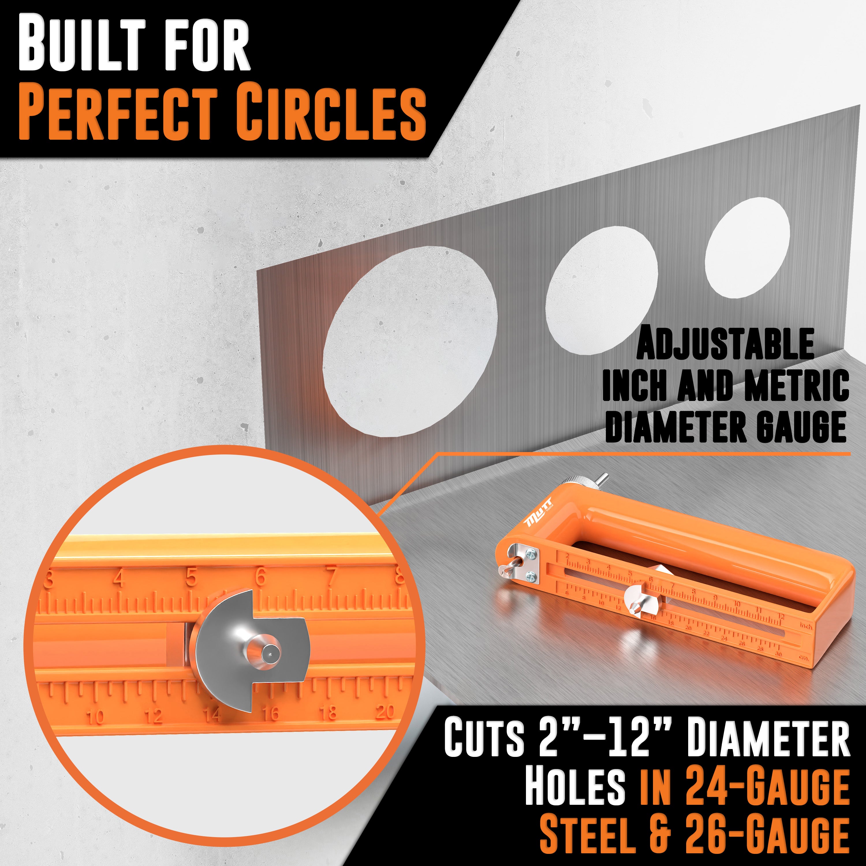 Adjustable Sheet Metal Hole Cutter – Cut 2 – 12" Holes in 24ga Steel and 26ga Stainless Steel