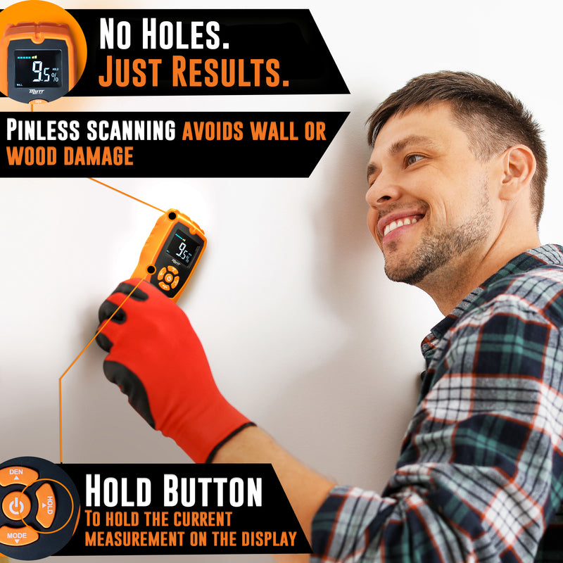 Pinless Moisture Meter | Non-Destructive Wood Moisture Meter for Walls, Drywall, Wood and Masonry