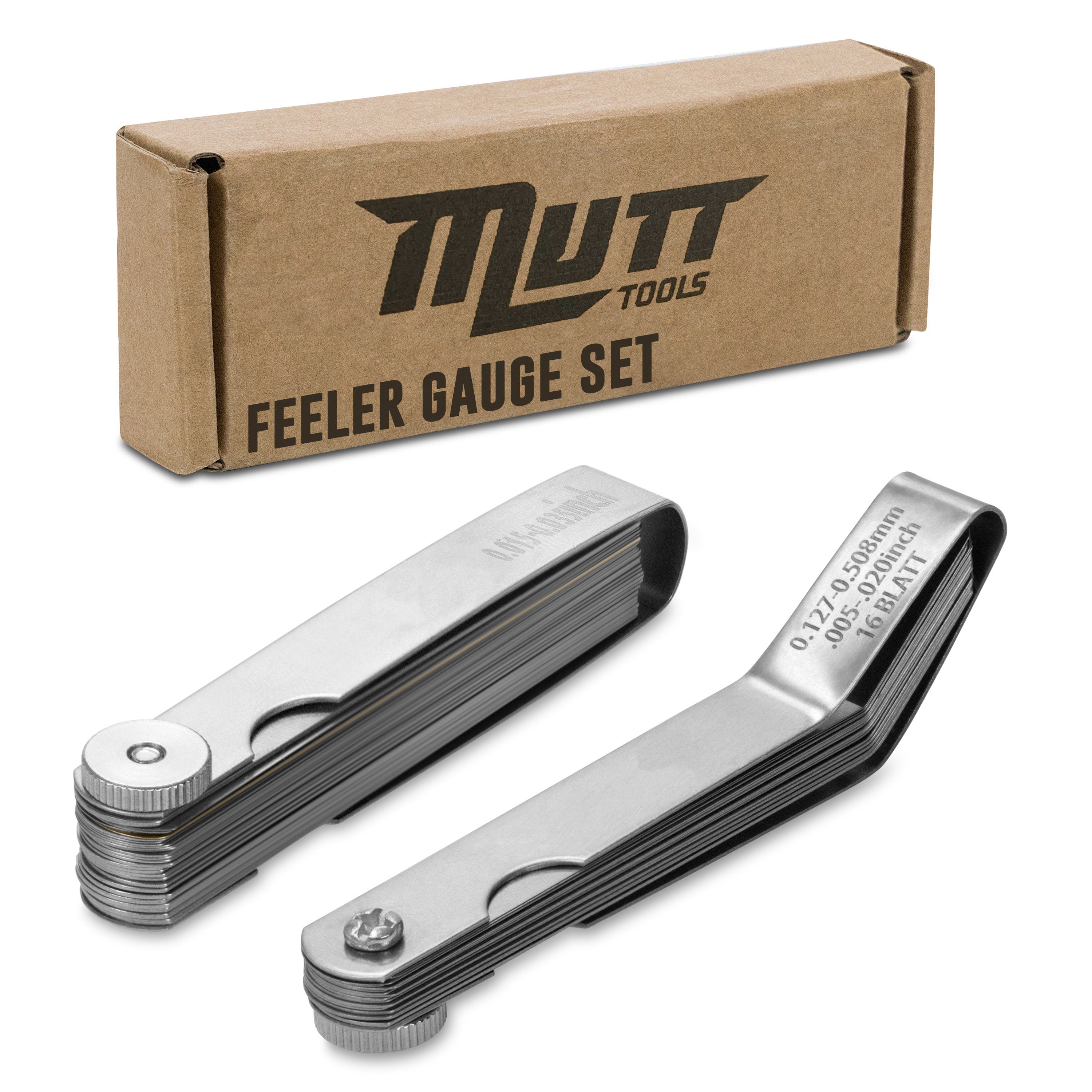 2pc Feeler Gauge Set - Straight & Angled, Inch & Metric – Mutt Tools