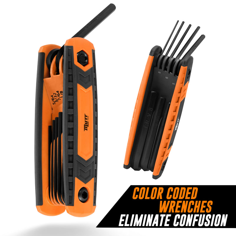 17pc Folding Allen Wrenches Sets | Includes Metric and SAE Hex Key Sets
