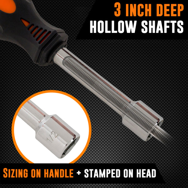 7pc SAE Nut Driver Set – Hollow Shaft Nut Driver Set with Comfort Grip – Hex Nut Driver Set