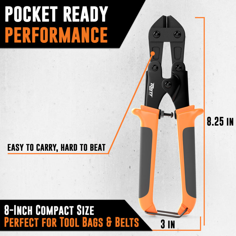 8" Mini Bolt Cutters | Small Bolt Cutters for Nails, Screws, Wire and More