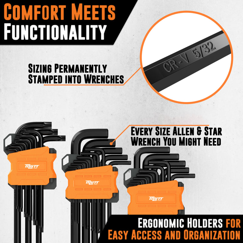 35pc L-Key Allen Wrench Set | Includes SAE, Metric and Torx Ball End Hex Key Sets