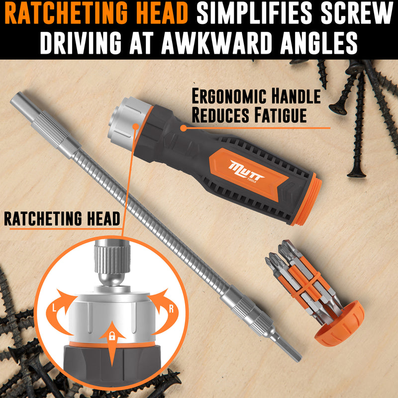 Flexible Ratcheting Screwdriver Set with Integrated Bit Holder