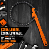 Chain Wrench Heavy Duty – Fits 1-1/2” to 6” Pipes and Filters – Chain Pipe Wrench and Chain Oil Filter Wrench