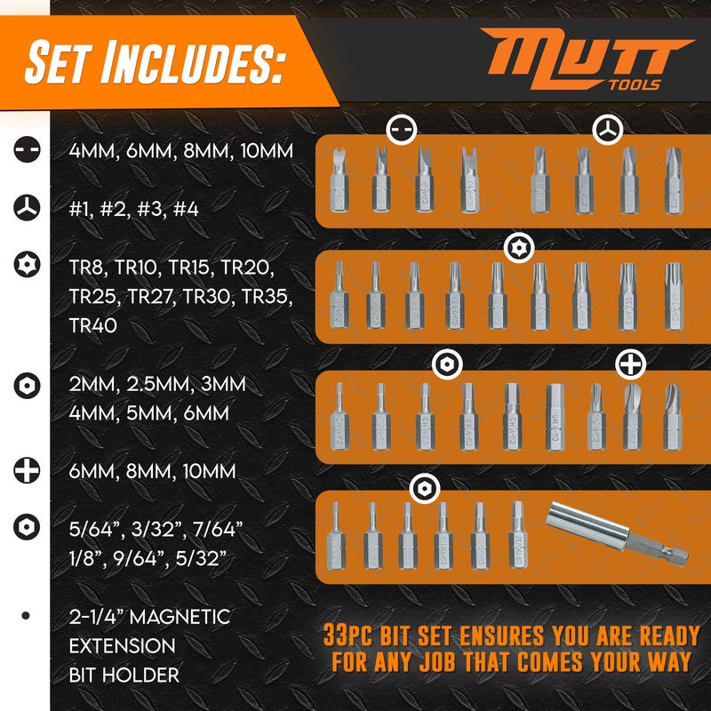 33pc Security Bit Set – Includes Security Torx, Metric and SAE Hex, Torq, Spanner Bit Set and Triwing