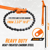 Chain Wrench Heavy Duty – Fits 1-1/2” to 6” Pipes and Filters – Chain Pipe Wrench and Chain Oil Filter Wrench