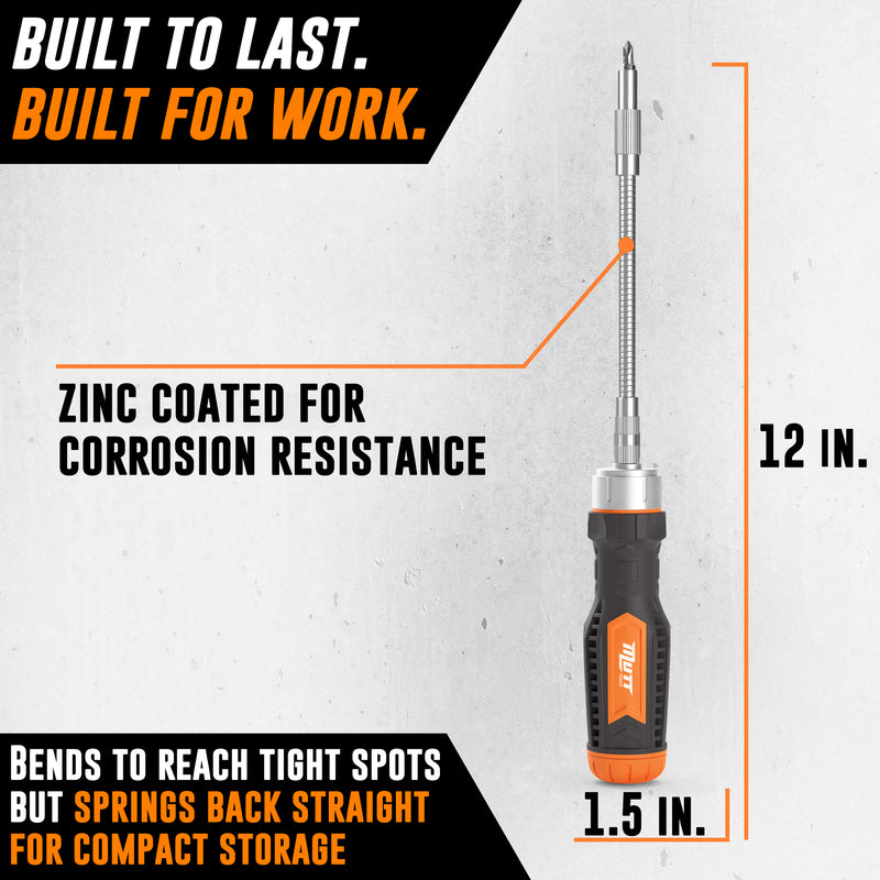 Flexible Ratcheting Screwdriver Set with Integrated Bit Holder