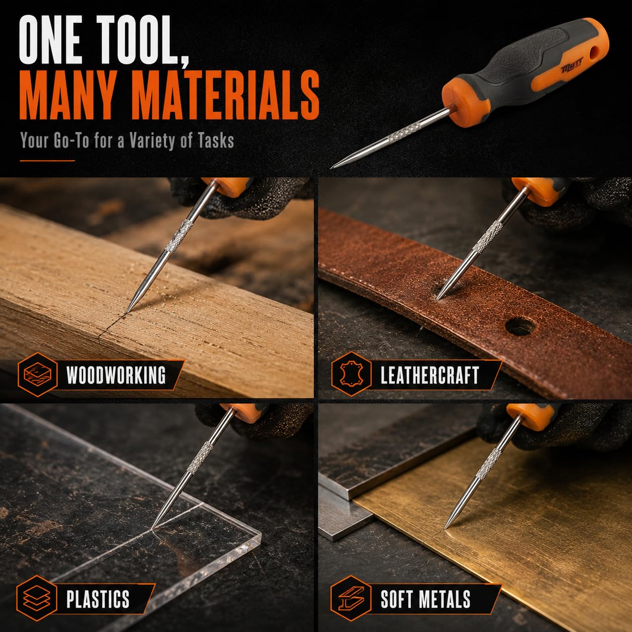 Mutt Tools 4 Inch Scratch Awl - Leather Awl Tool for Woodworking