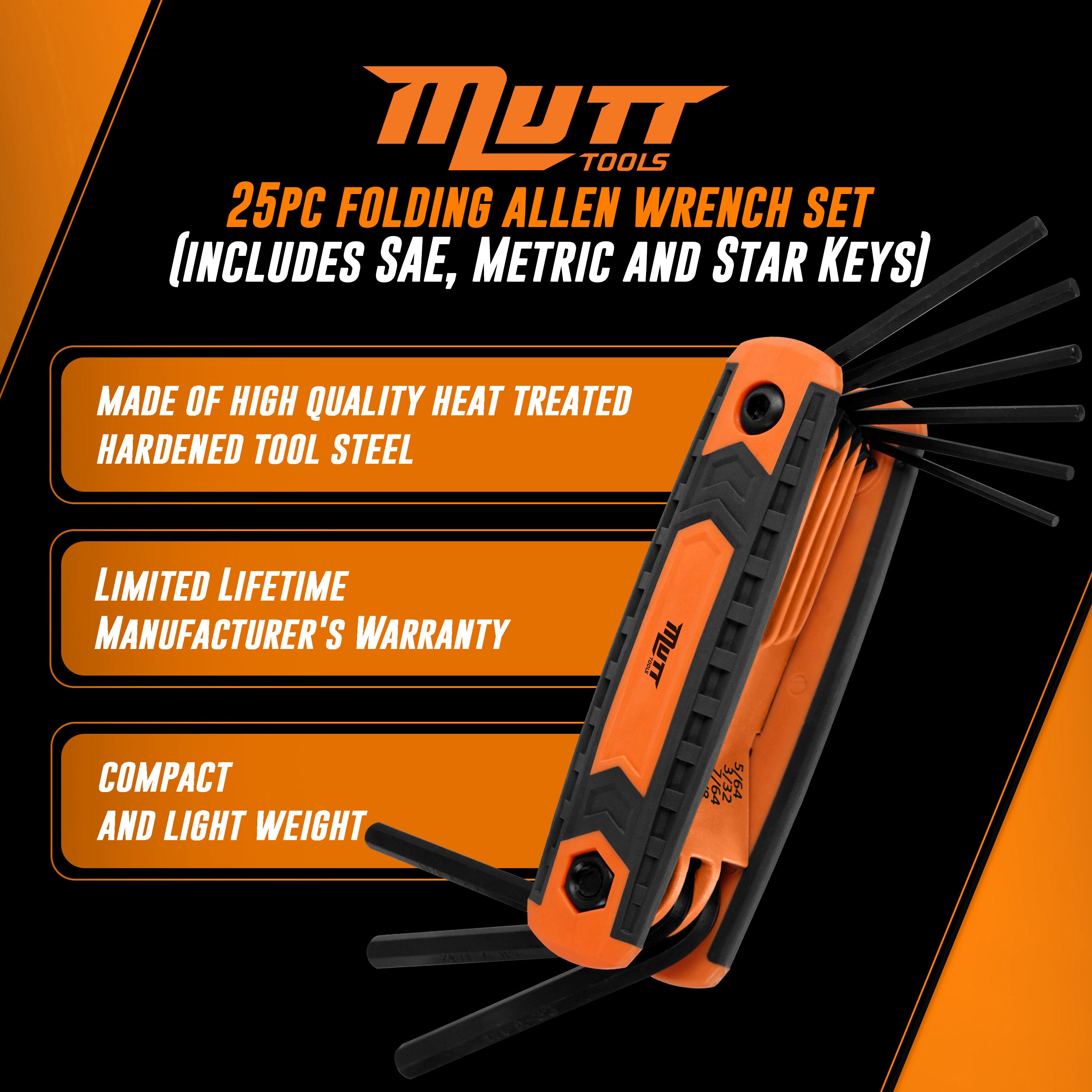 25pc Folding Allen and Torx Wrench Set | Includes Metric, SAE Hex Key Sets and Star Keys
