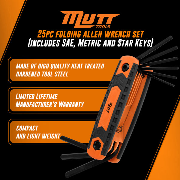 25pc Folding Allen and Torx Wrench Set | Includes Metric, SAE Hex Key Sets and Star Keys