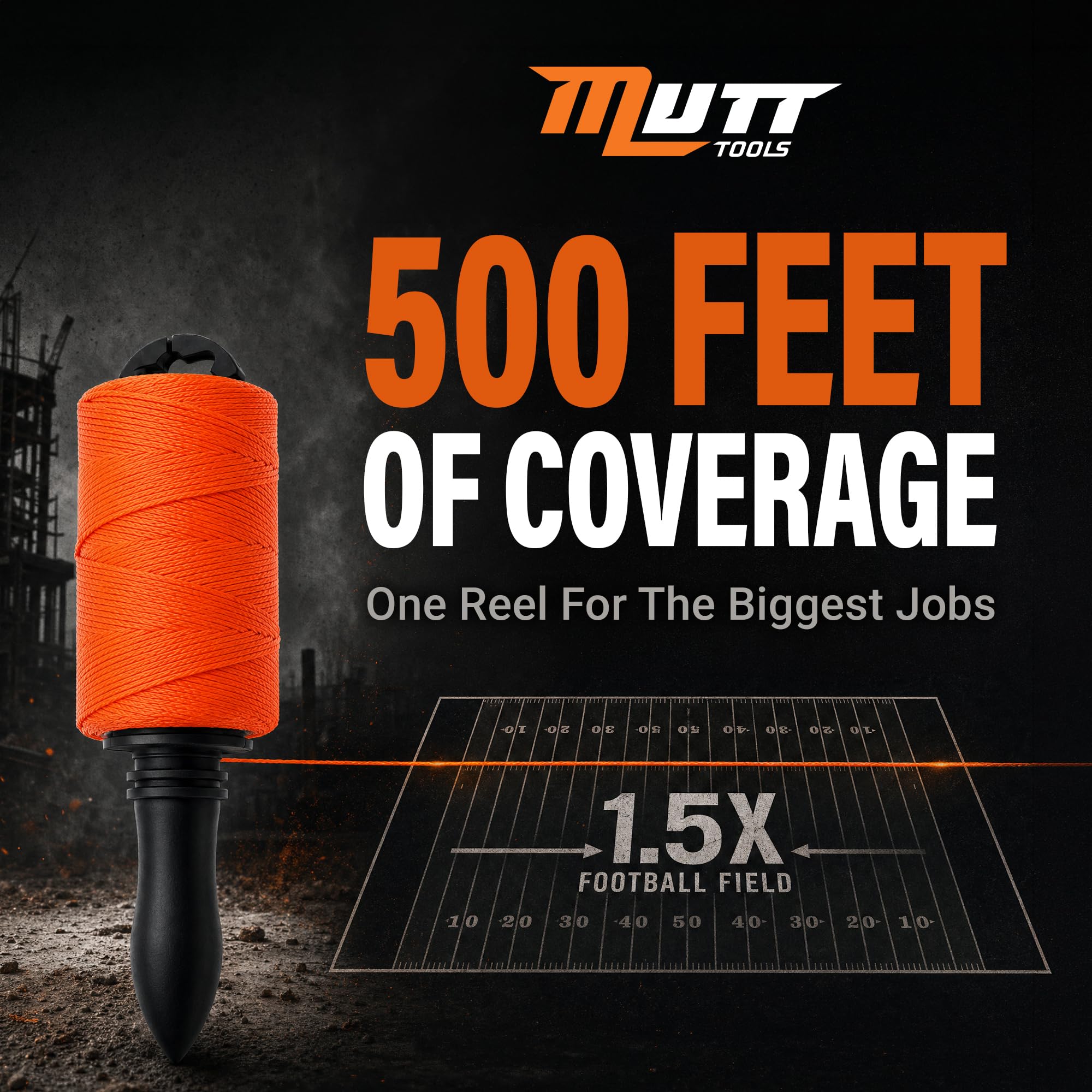 Mutt Tools #18 Braided Nylon Construction String Line Reel, 500ft Orange