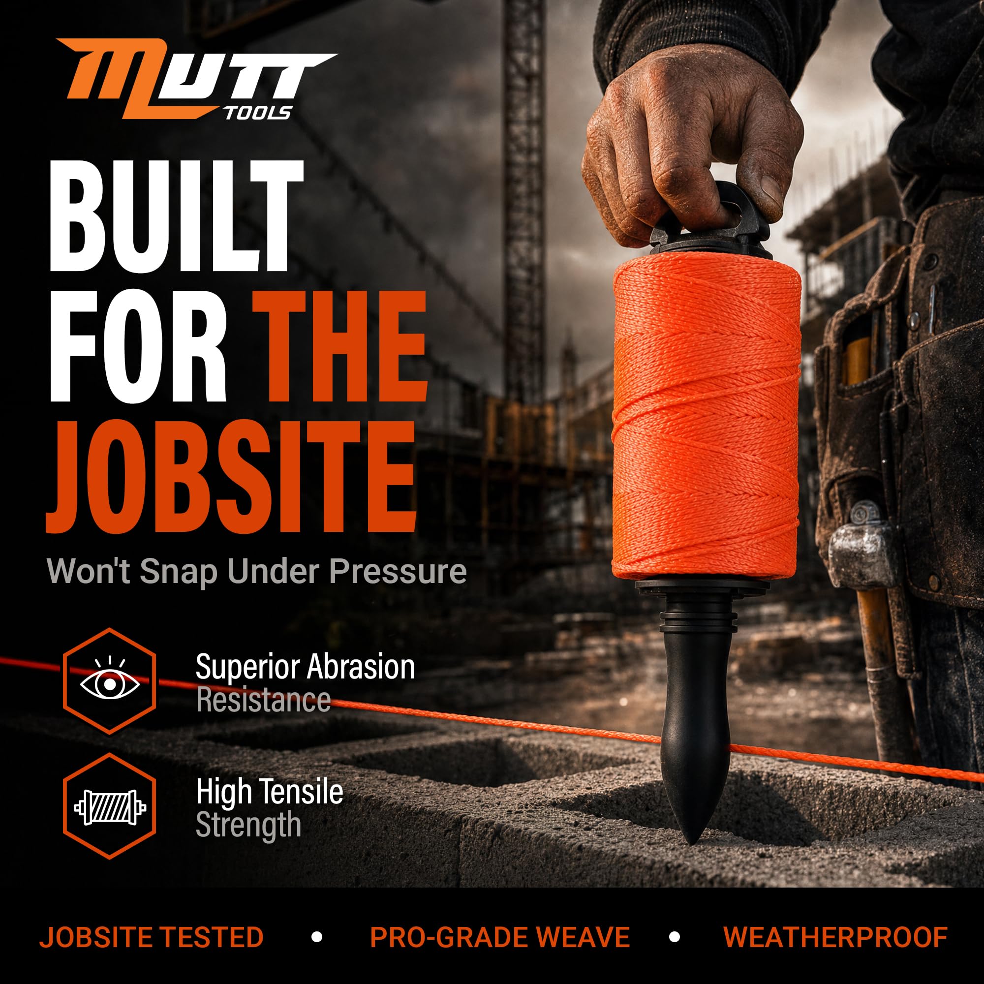 Mutt Tools #18 Braided Nylon Construction String Line Reel, 500ft Orange