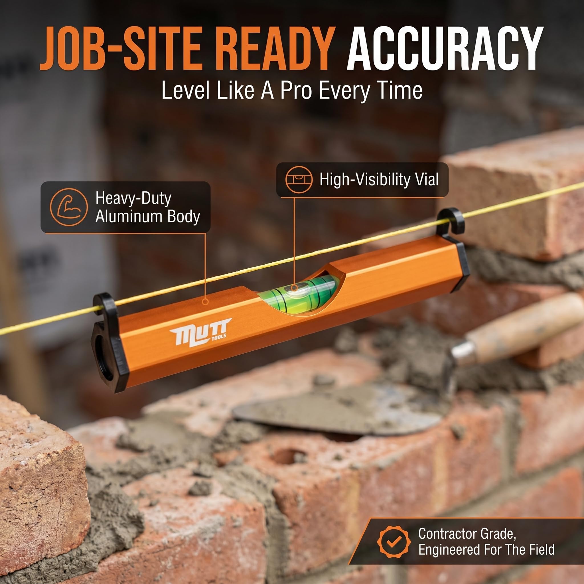 Mutt Tools 3 Inch Aluminum String Line Level for Construction