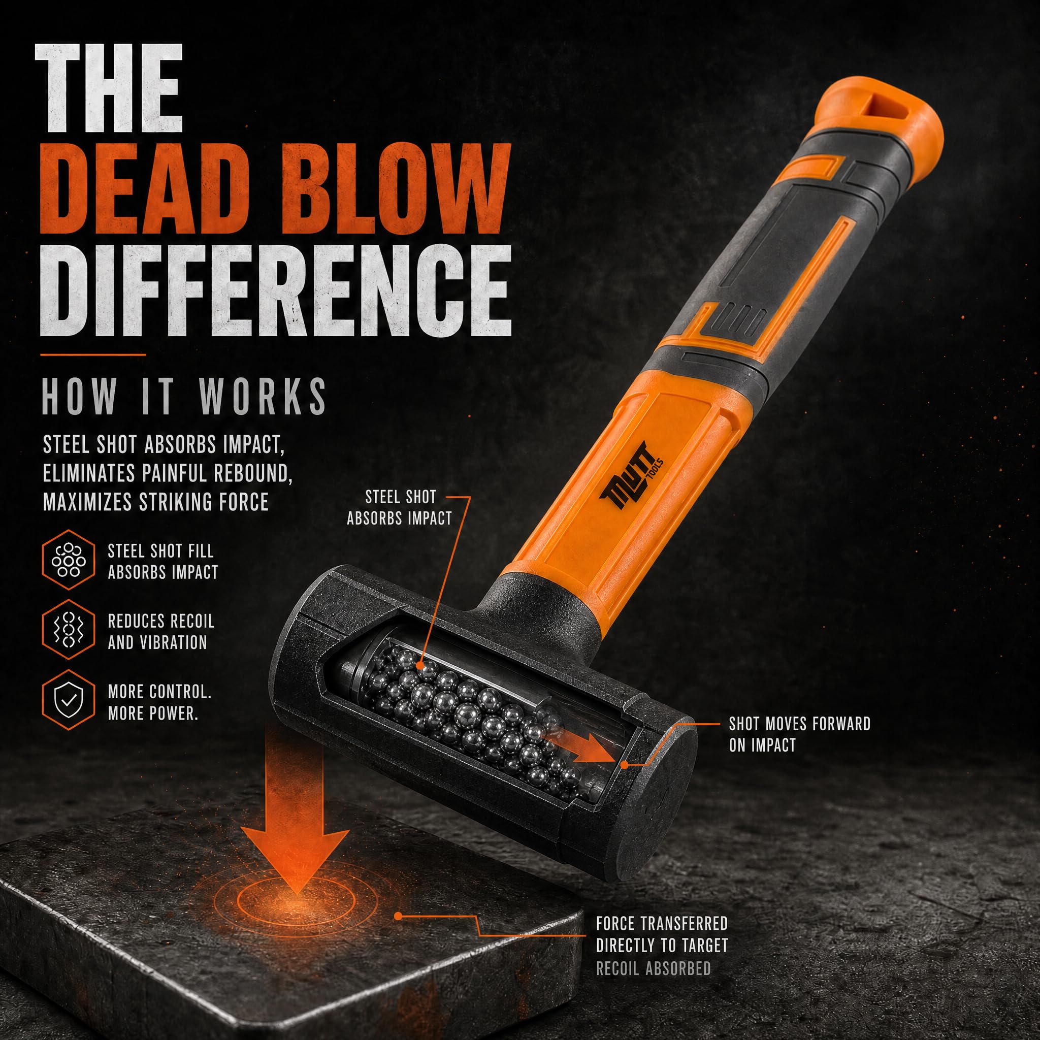 Mutt Tools Soft Face Dead Blow Hammer - Deadblow Mallet Soft Face