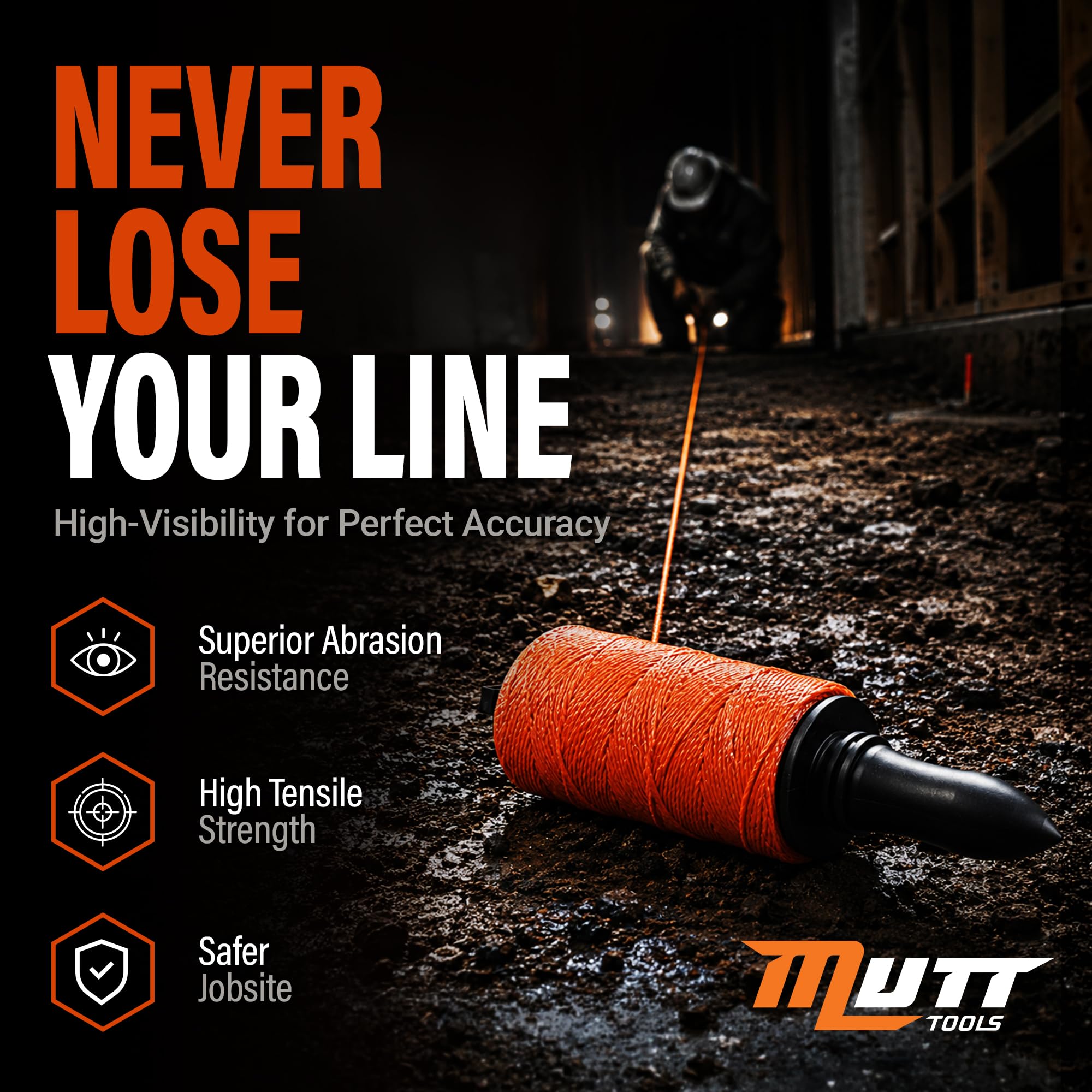 Mutt Tools #18 Braided Nylon Construction String Line Reel, 500ft Orange