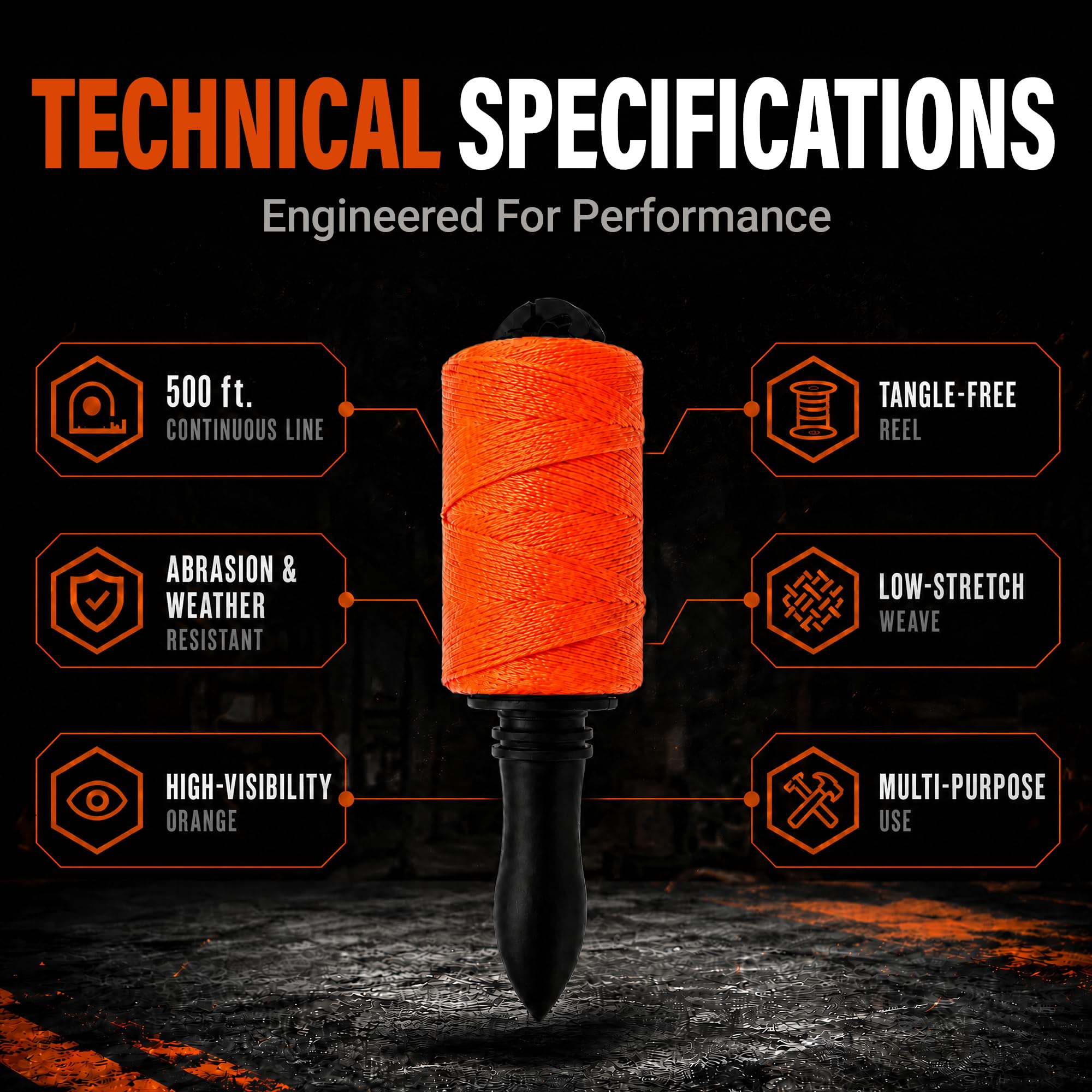 Mutt Tools #18 Braided Nylon Construction String Line Reel, 500ft Orange