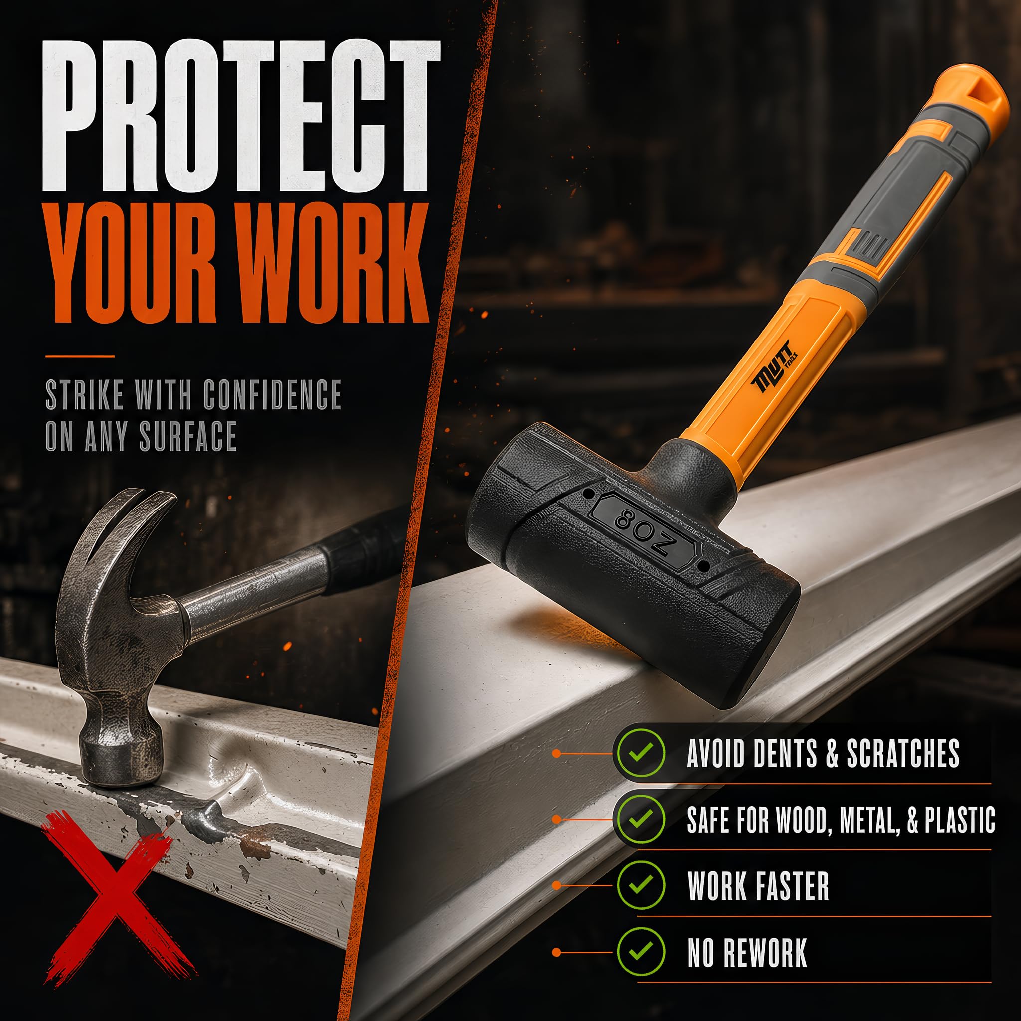 Mutt Tools Soft Face Dead Blow Hammer - Deadblow Mallet Soft Face