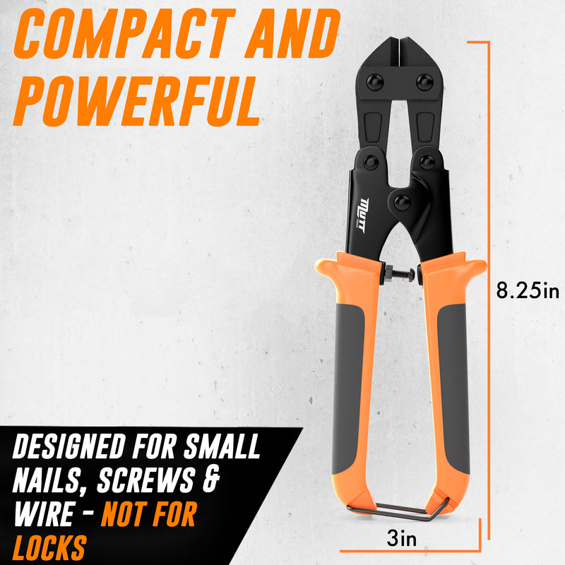 8" Mini Bolt Cutters | Small Bolt Cutters for Nails, Screws, Wire and More