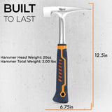 Brick Hammer – 20oz Masonry Hammer with Ergonomic Handle – Stone Mason Hammer