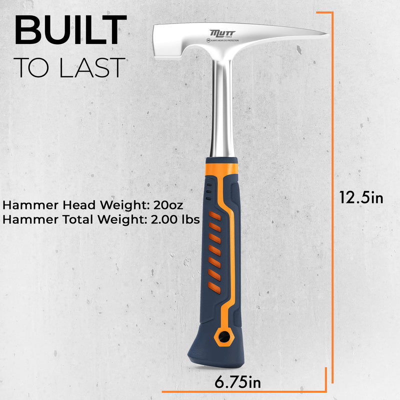 Brick Hammer – 20oz Masonry Hammer with Ergonomic Handle – Stone Mason Hammer