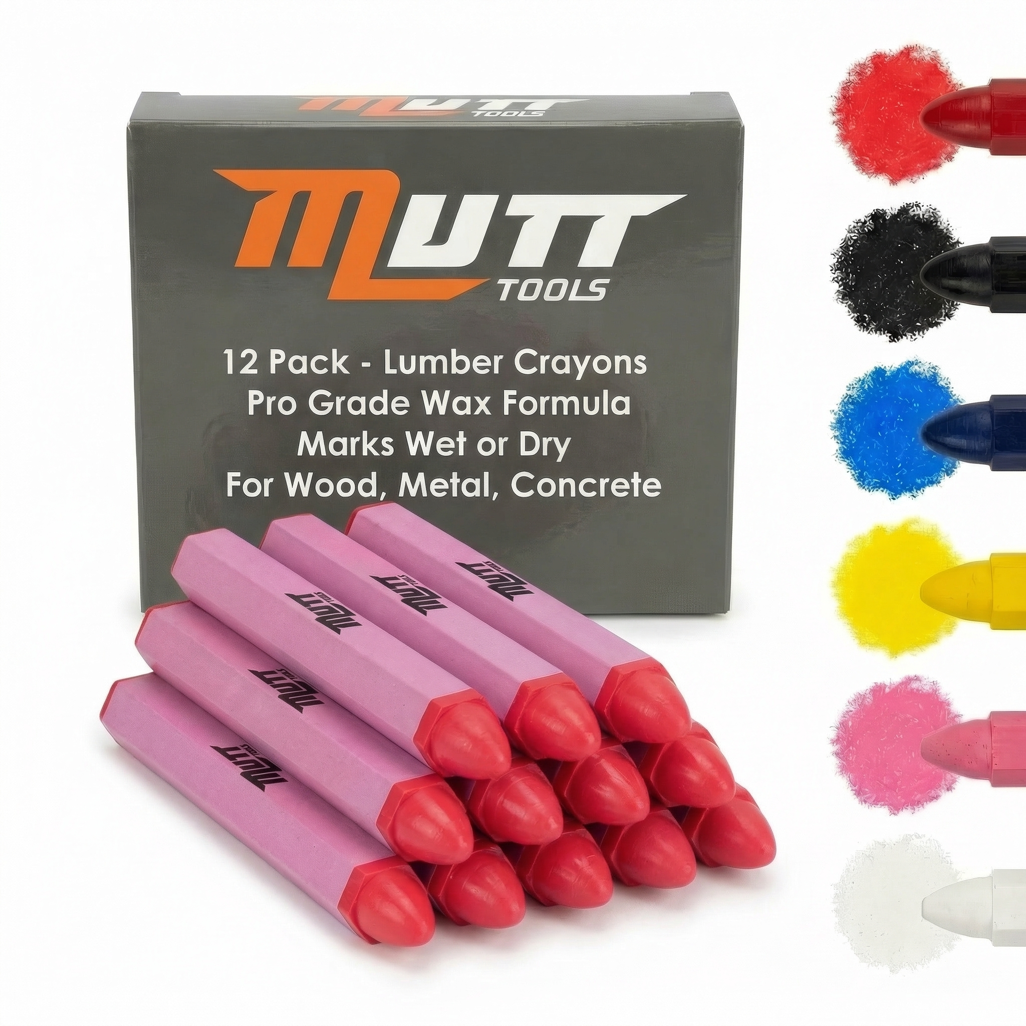 Lumber Crayons 12 Pack - Wood Marking Crayons for Construction, Tire Marking, Metal, Concrete