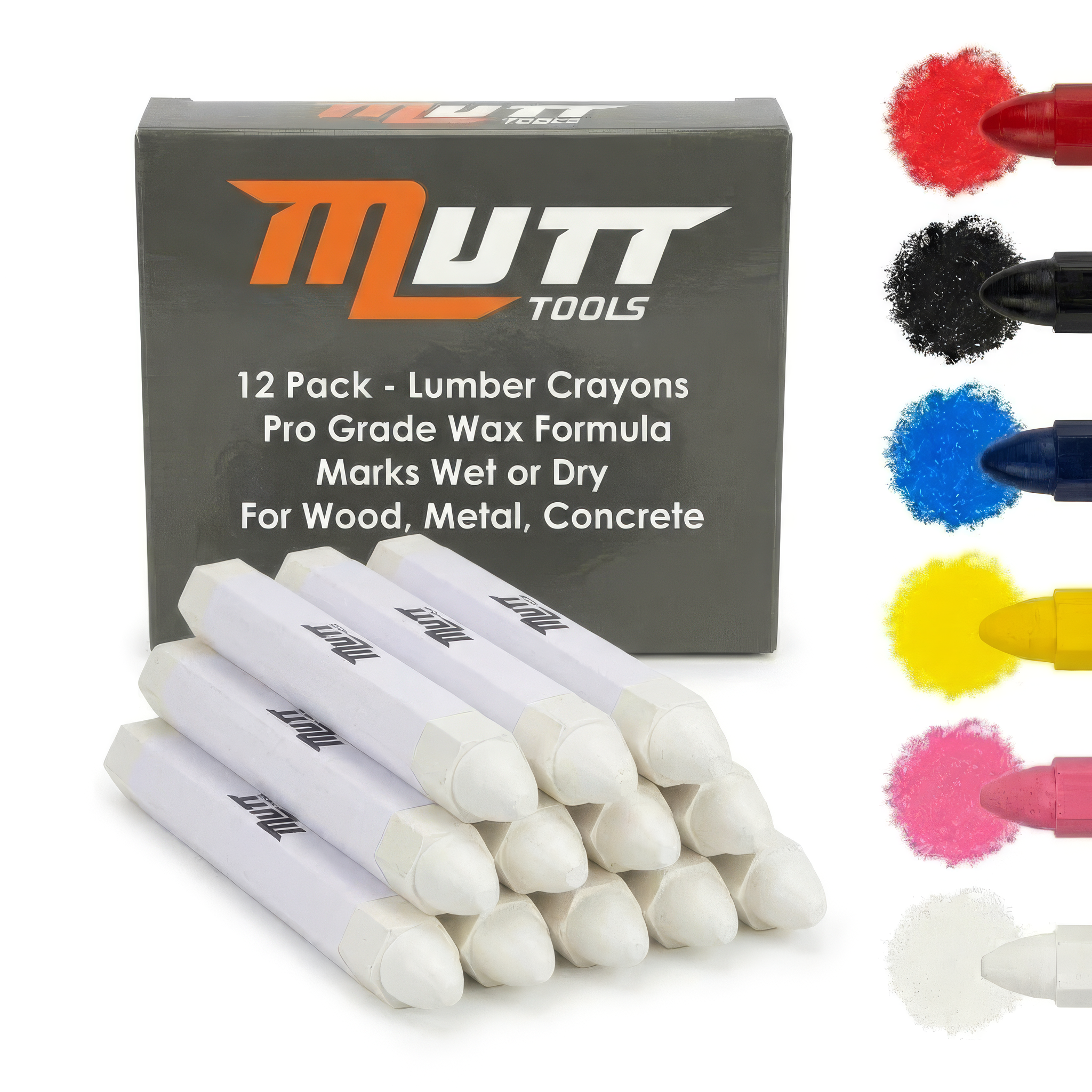 Lumber Crayons 12 Pack - Wood Marking Crayons for Construction, Tire Marking, Metal, Concrete