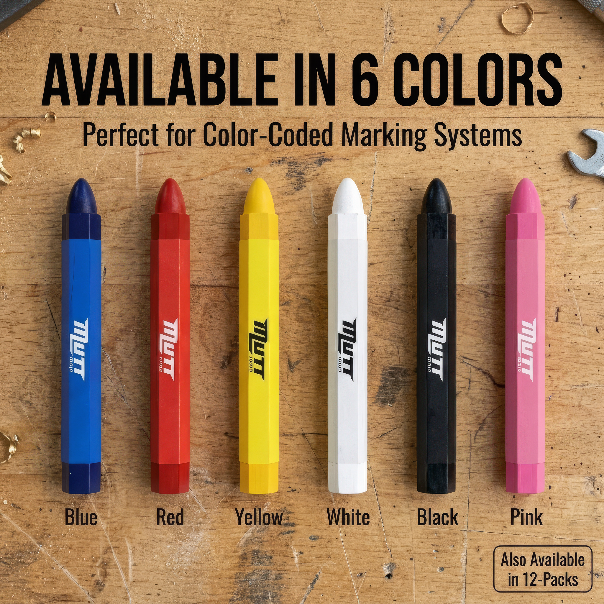 Lumber Crayons 12 Pack - Wood Marking Crayons for Construction, Tire Marking, Metal, Concrete