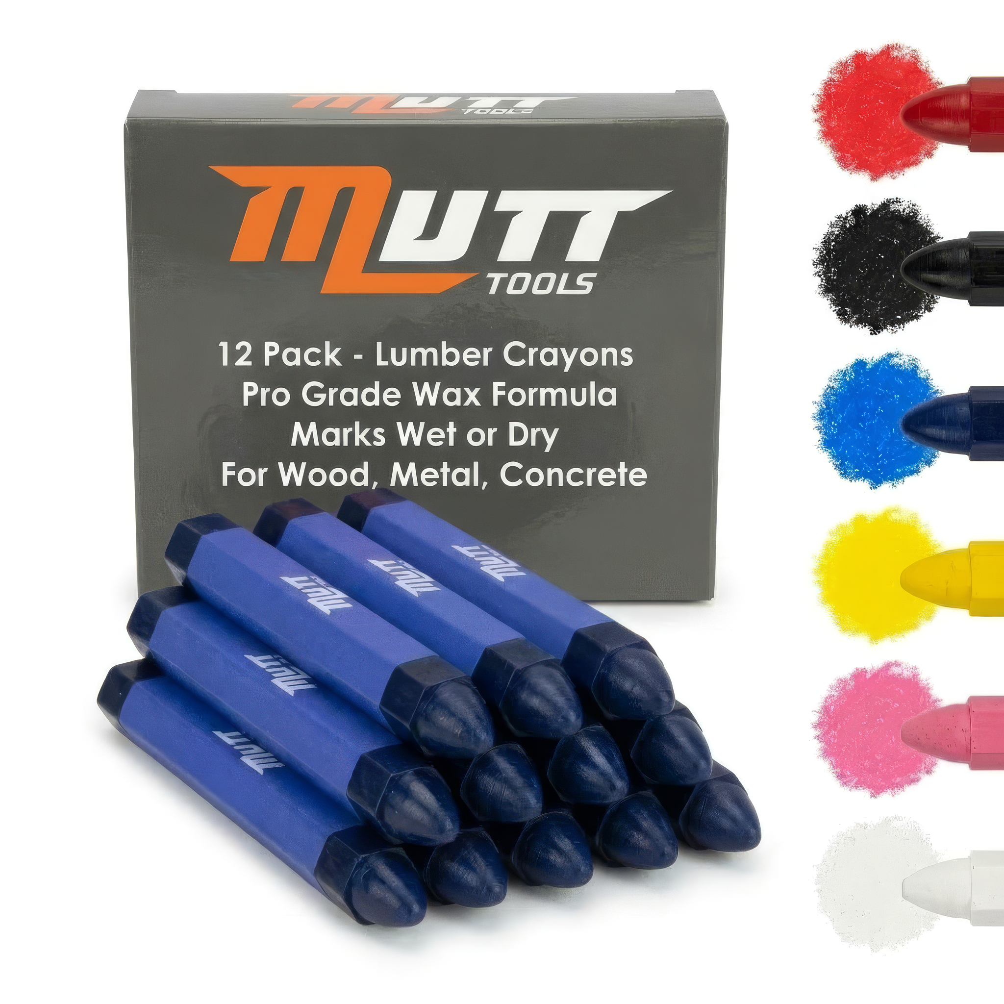 Lumber Crayons 12 Pack - Wood Marking Crayons for Construction, Tire Marking, Metal, Concrete