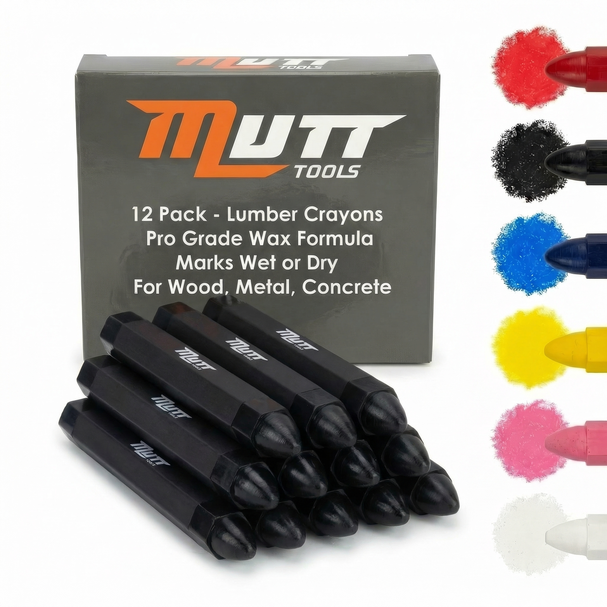 Lumber Crayons 12 Pack - Wood Marking Crayons for Construction, Tire Marking, Metal, Concrete