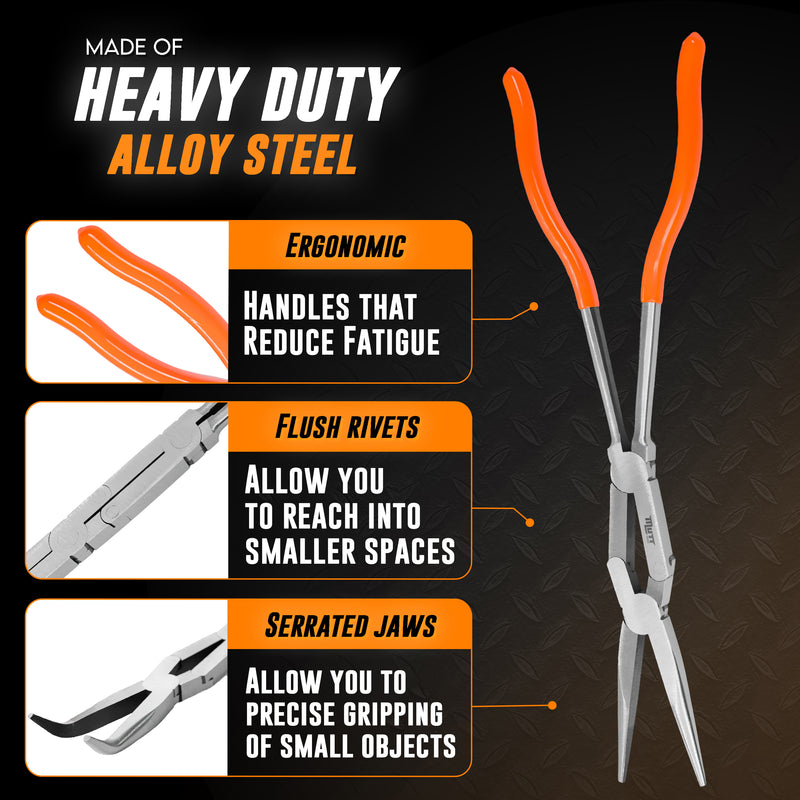 2pc Double Jointed Pliers Set – 13" Long Needle Nose Pliers and 45 Degree Bent Nose Pliers