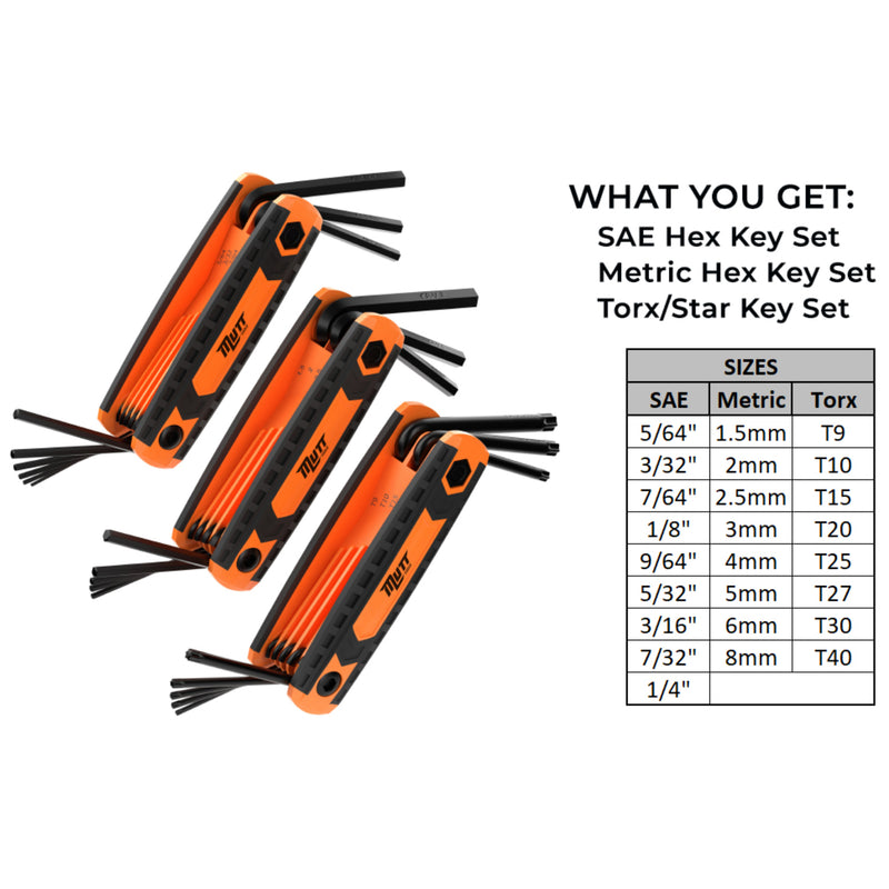 25pc Folding Allen and Torx Wrench Set | Includes Metric, SAE Hex Key Sets and Star Keys
