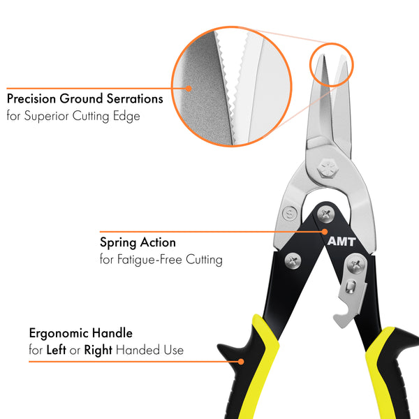 American Mutt Tools Professional 10 Inch Compound Action Aviation Tin Snips - 3pc Set - American Mutt Tools