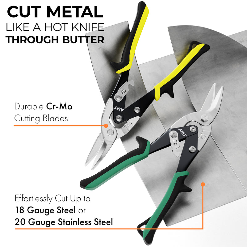  Mutt Tools Professional 10 Inch Compound Action Aviation Tin Snips - 3pc Set - Mutt Tools