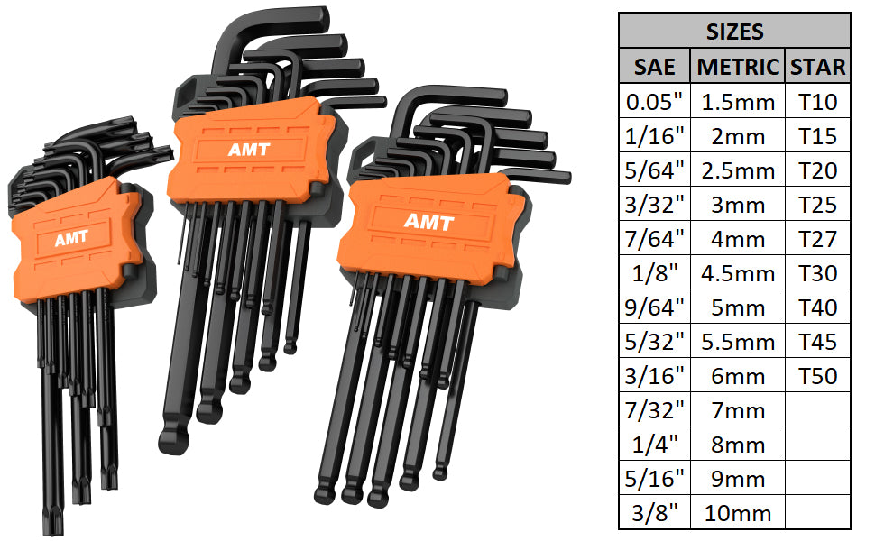 35pc L-Key Allen Wrench Set | Includes SAE, Metric and Torx Ball End Hex Key Sets